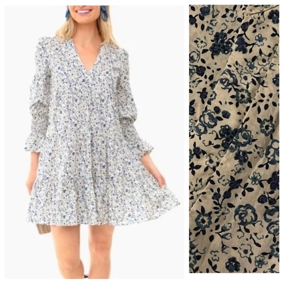 Tuckernuck Dresses & Skirts - Tuckernuck Fleur Tiered Floral Kenzo Mini Dress Blue White 25106